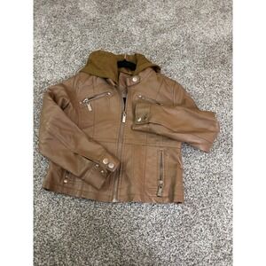 JOUJO Brown Faux Leather Hooded Moto Jacket Womens Size M
A811